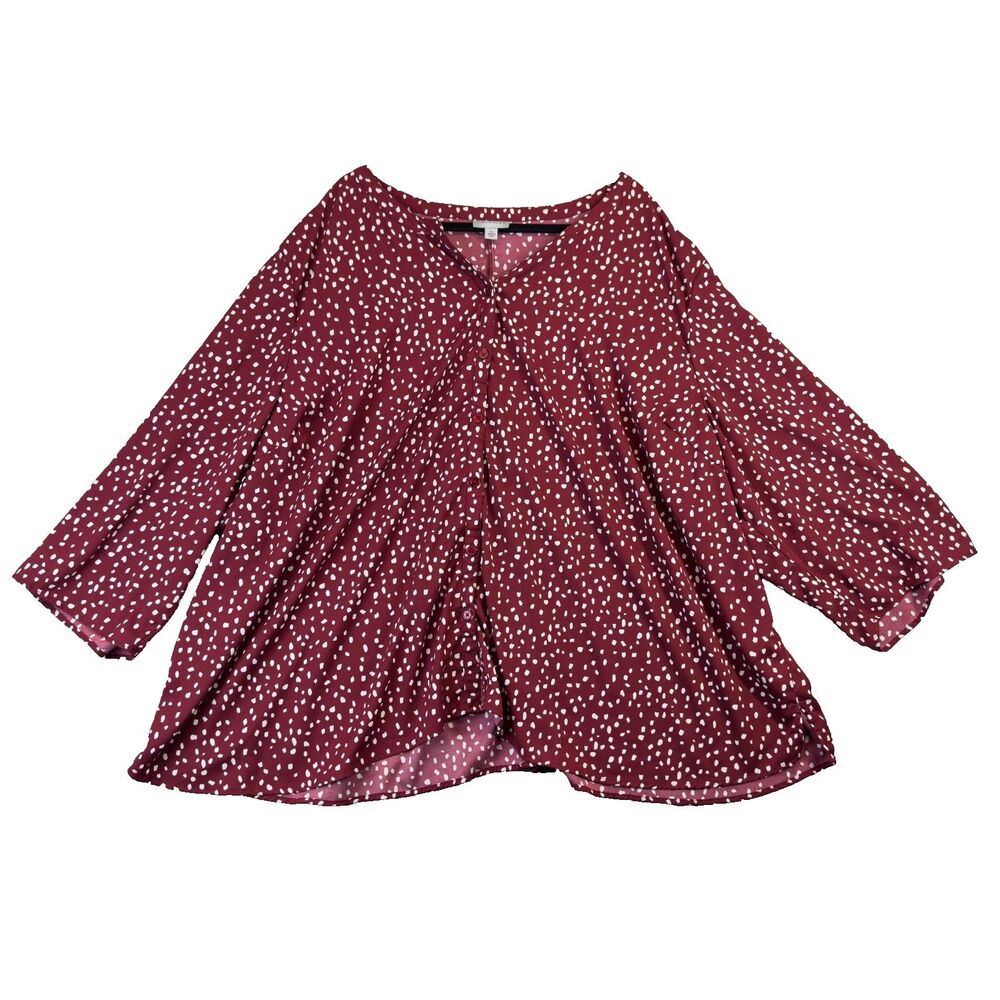 Catherines Blouse Womens 5X Red White Polka Dot Button Up Long Sleeve Casual Top